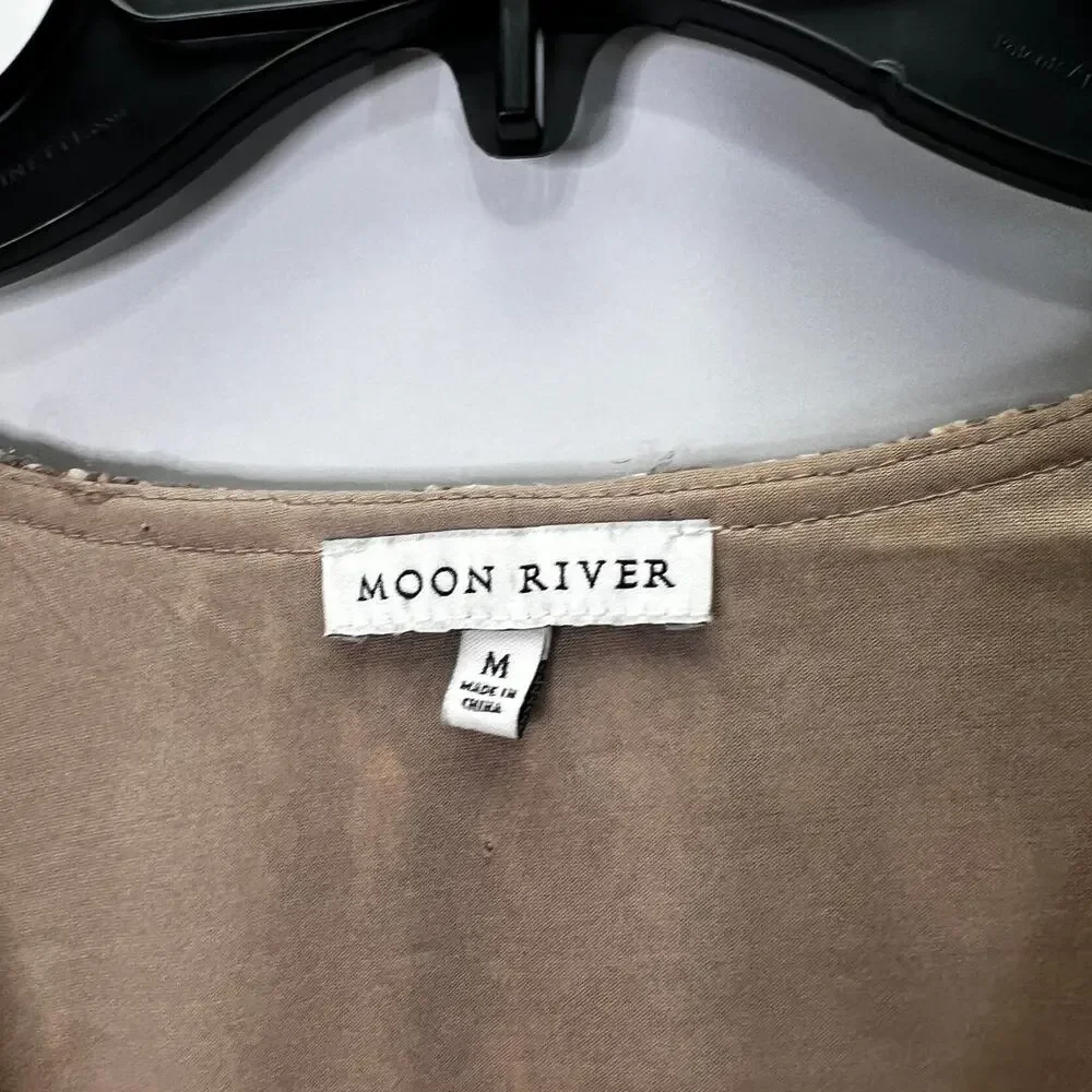 Moon River Cottegecore Ruffle Sleeve Maxi Dress Cinched Waist Neutral Size M - Picture 3 of 8